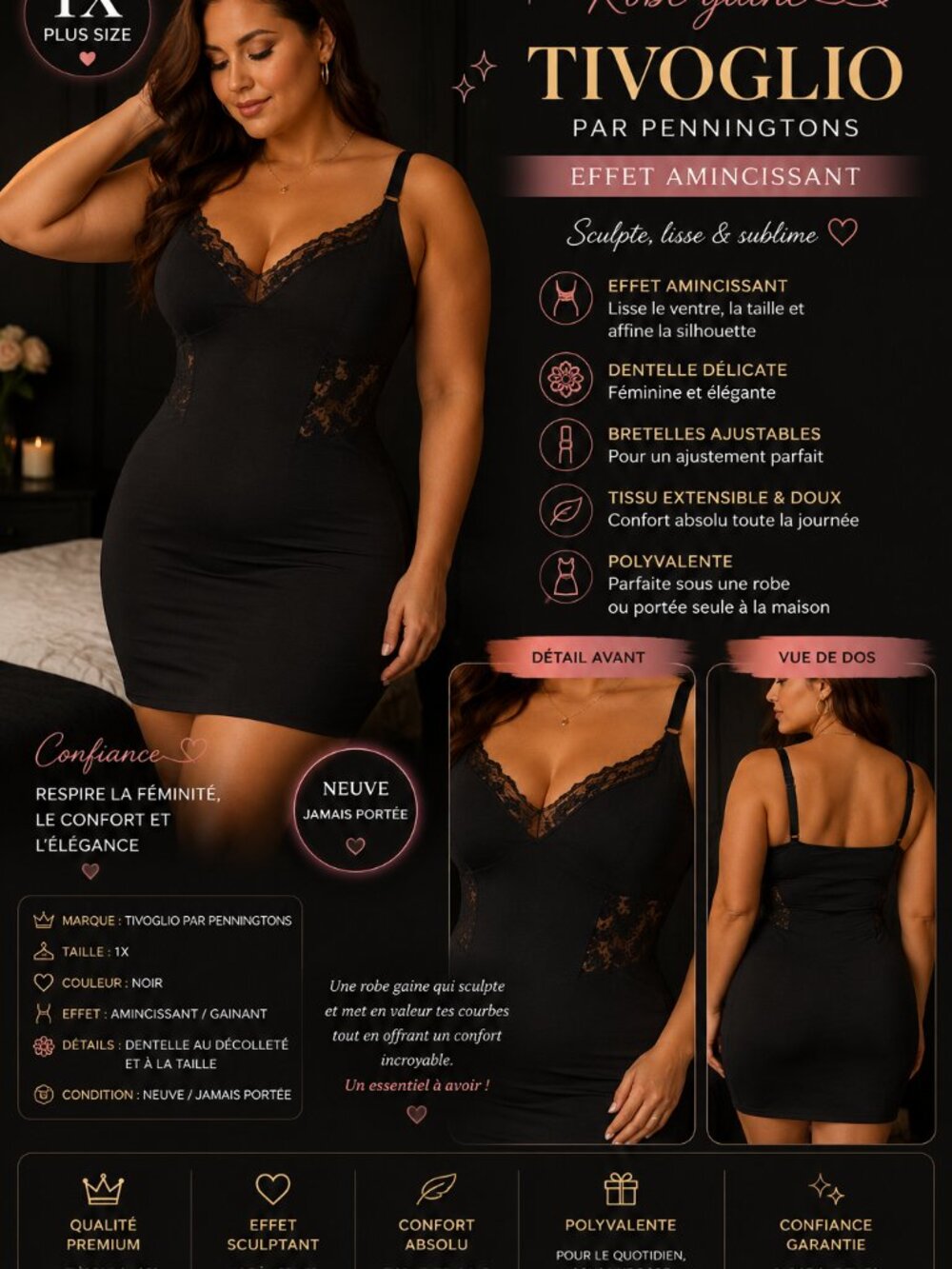 Tivoglio by Penningtons Black Shaping Slip Dress – Size 1X 🖤